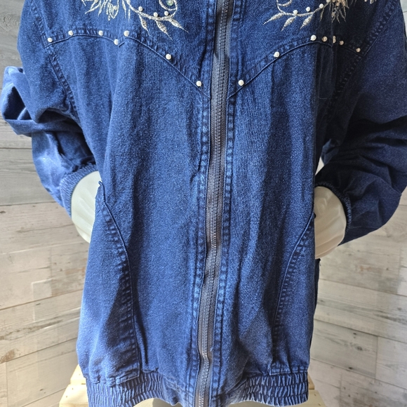 Vintage Passion Embroidered Zip Up Blue Denim Jacket XXL NWT - Picture 6 of 15